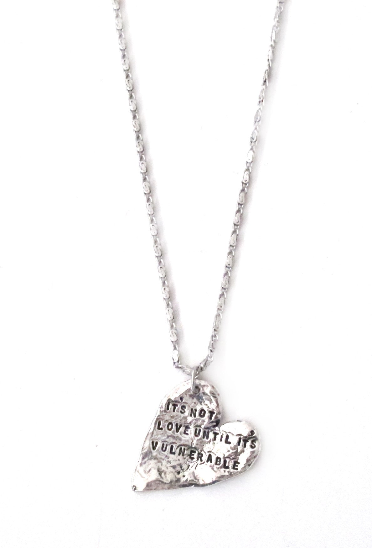 It's Not Love Until It's Vulnerable Hand Stamped Heart Necklace