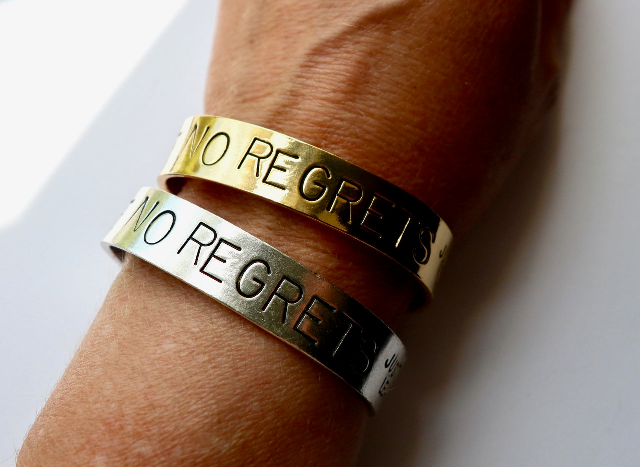 No Regrets Hand Stamped Cuff Bracelet