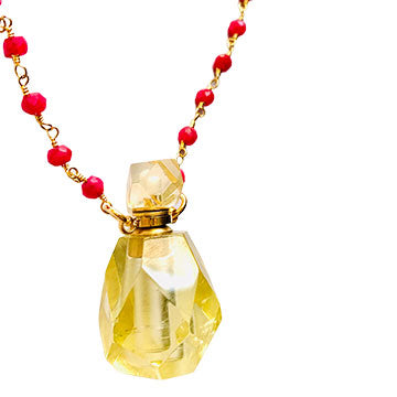 Citrine and Ruby Perfume Bottle Necklace