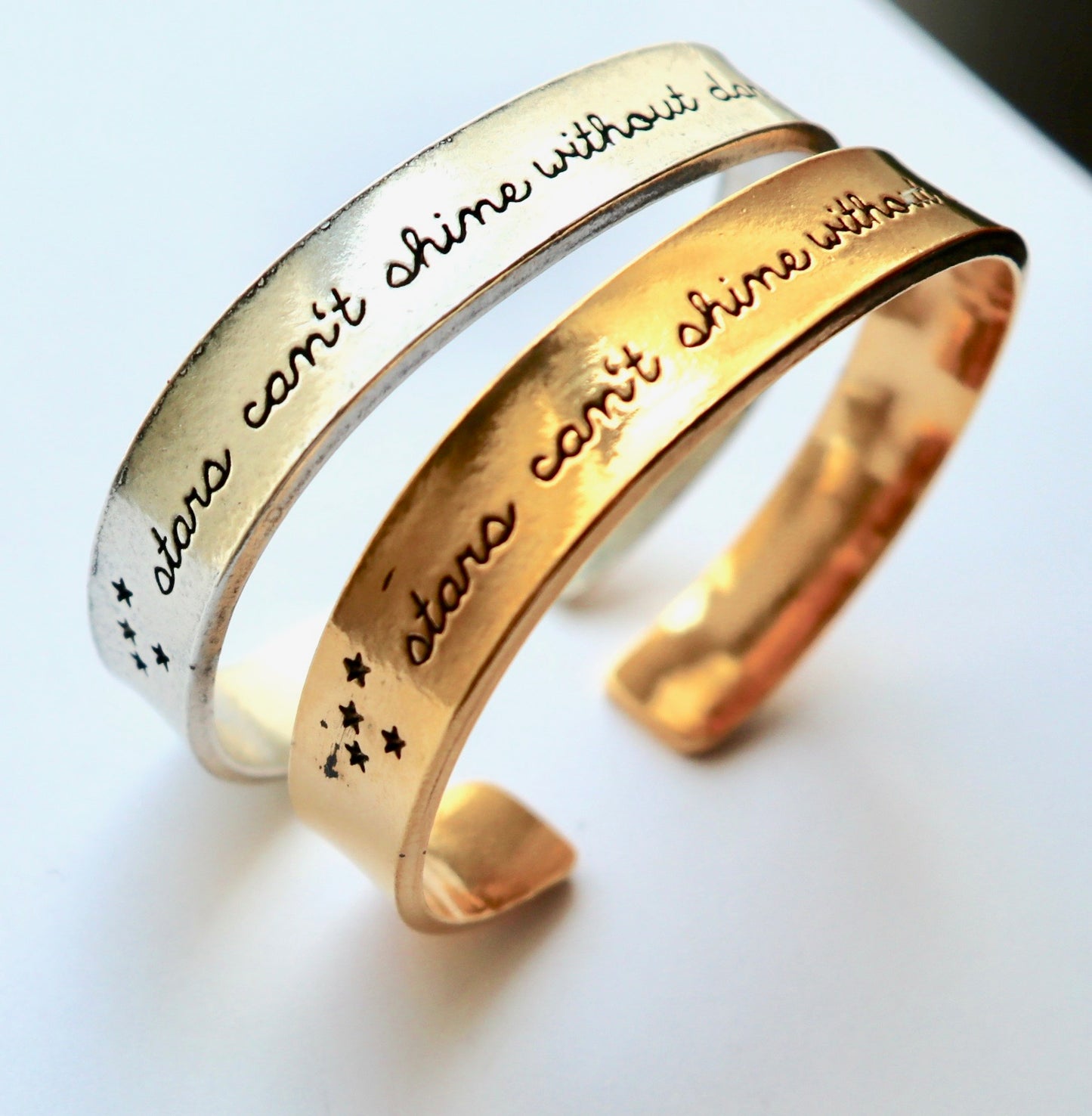 Stars Can't Shine Without Darkness Hand Stamped Cuff Bracelet