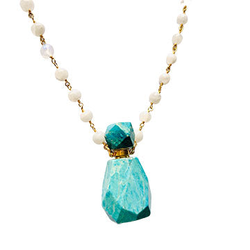 Rainbow Moonstone Turquoise Howlite Perfume Bottle Necklace