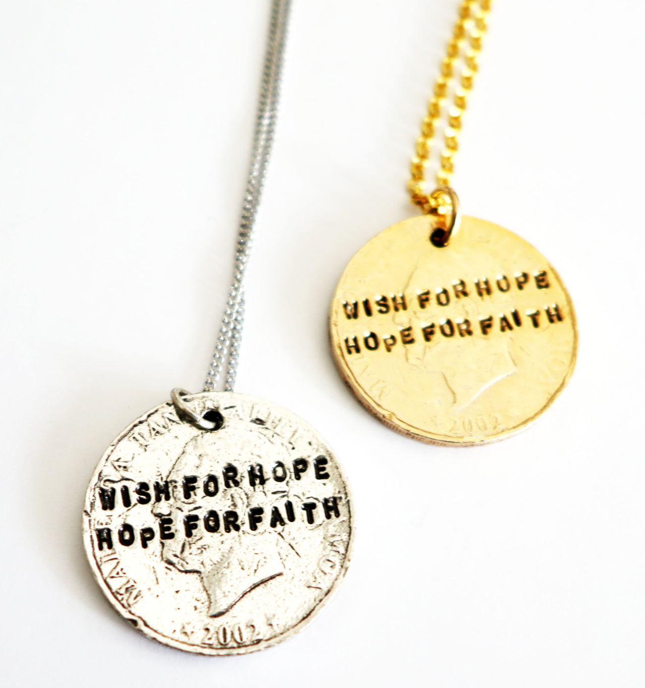 Wish for Hope, Hope For Faith Hand Stamped Coin Necklace